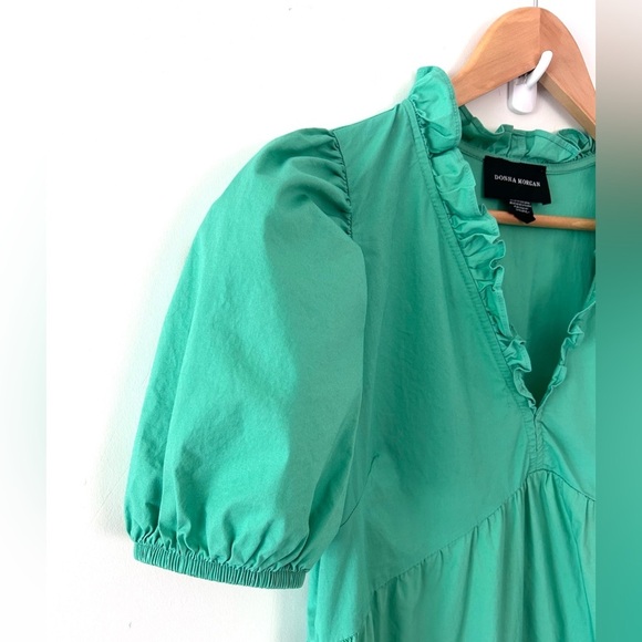 DONNA MORGAN Green Puff Sleeve Boho Midi Dress with Ruffles XS-S - Picture 6 of 8